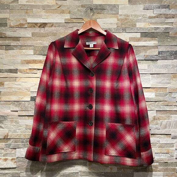 Vintage Pendleton P Large Wool Shirt Jacket | Red Black Plaid Virgin Wool NWOT - Picture 3 of 8